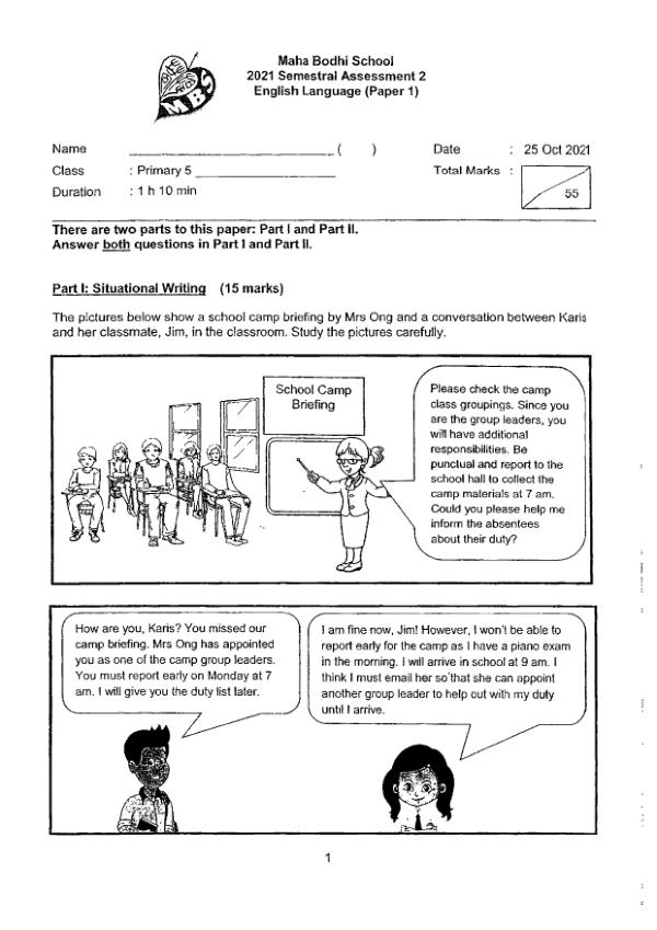 Maha Bodhi P5 Eng SA2 2021 exam paper PDF first page preview