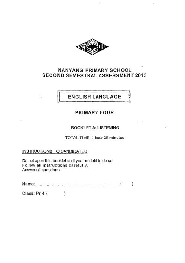 Nanyang P4 Eng SA2 2013 exam paper PDF first page preview