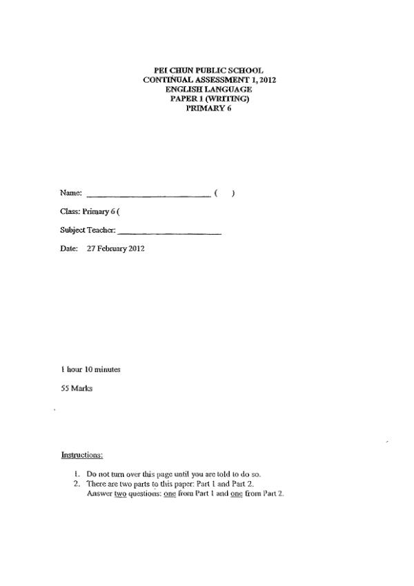 Pei Chun P6 Eng WA1 2012 exam paper PDF preview