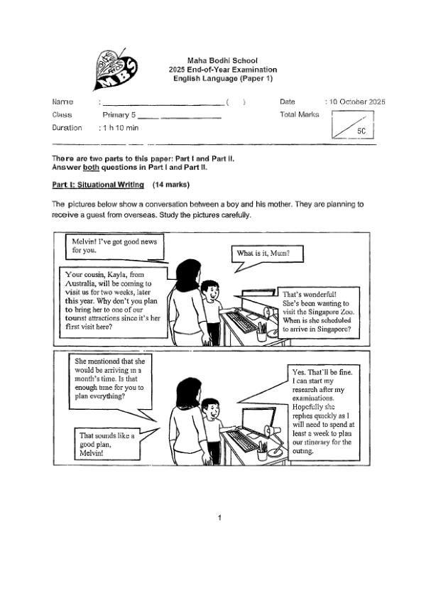 First page preview of P5 Eng 2025 SA2 — Maha Bodhi