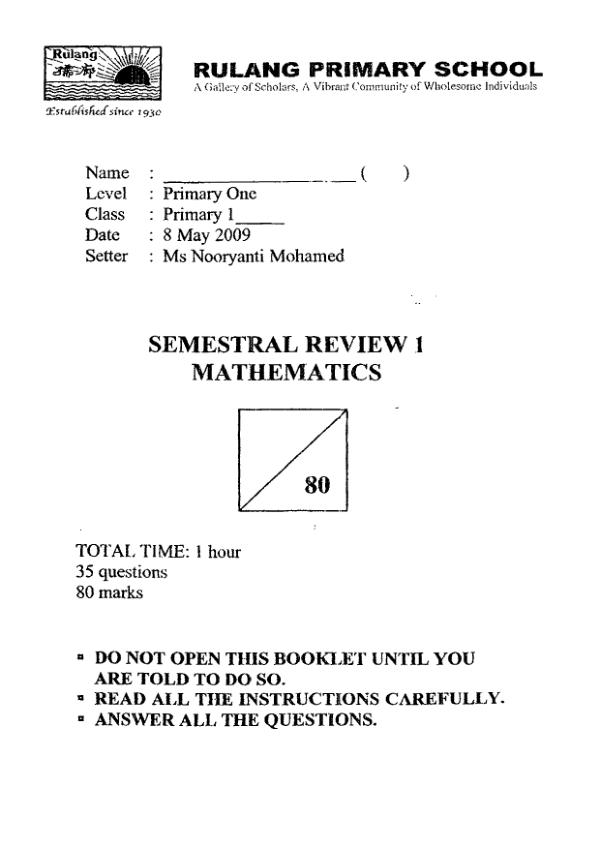 Rulang P1 Math WA2 2009 exam paper PDF preview