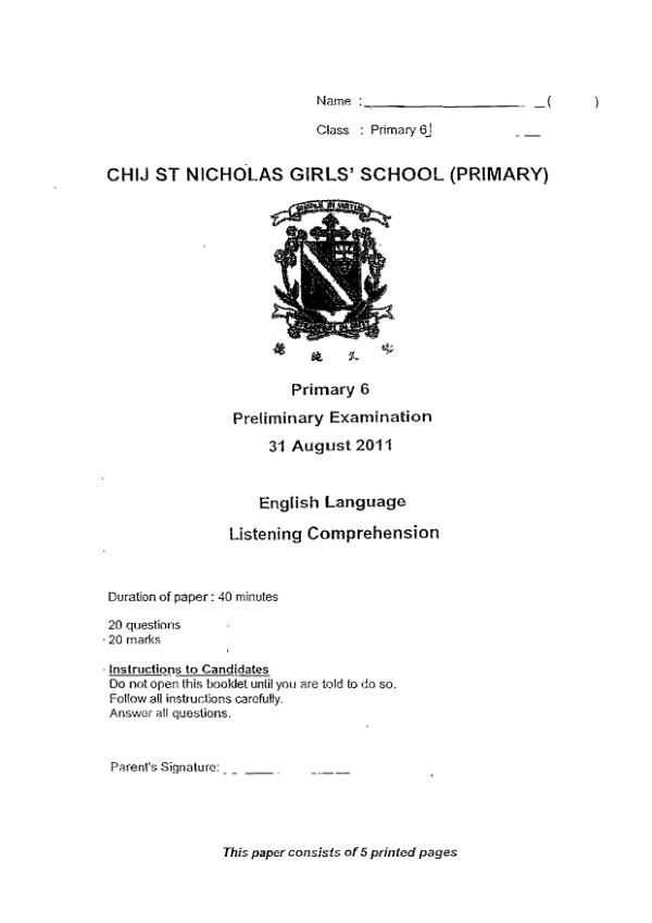 CHIJ P6 Eng SA2 2011 exam paper PDF preview