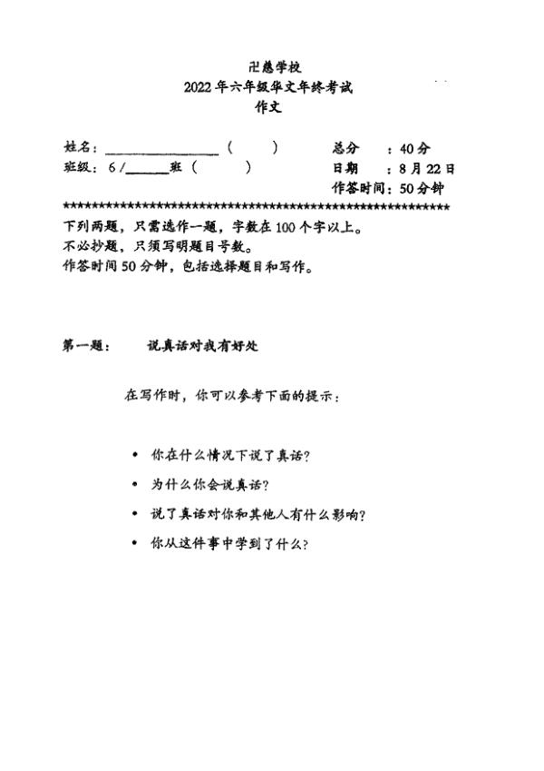 Red Swastika P6 Chi SA2 2022 exam paper PDF first page preview
