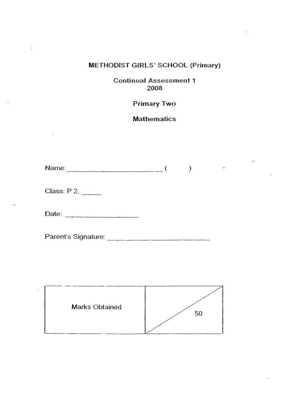 Methodist Girls P2 Math WA1 2008 exam paper PDF first page preview