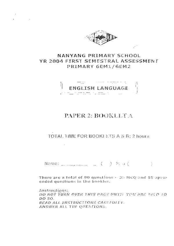 Nanyang P6 Eng WA2 2004 exam paper PDF preview
