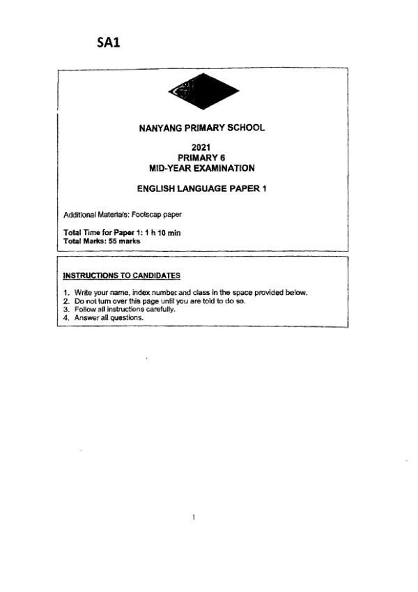 Nanyang P6 Eng WA2 2021 exam paper PDF preview