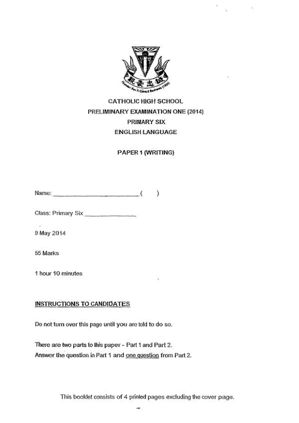 Catholic High P6 Eng WA2 2014 exam paper PDF preview
