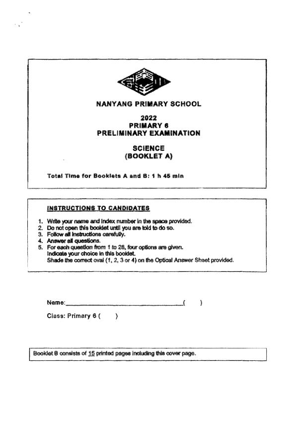 Nanyang P6 Sci SA2 2022 exam paper PDF preview
