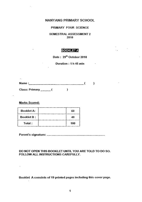 Nanyang P4 Sci SA2 2010 exam paper PDF preview