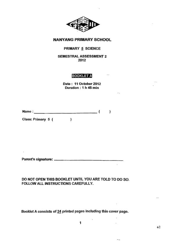 Nanyang P5 Sci SA2 2012 exam paper PDF preview