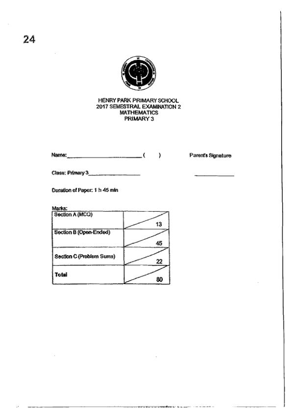 First page preview of P3 Math 2017 SA2 — Henry Park
