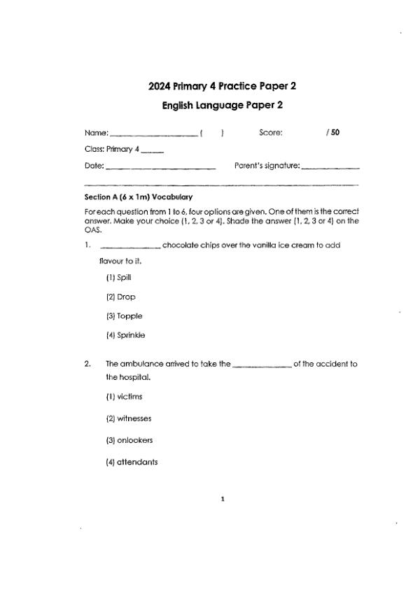 First page preview of P4 Eng 2024 WA2 — Tao Nan