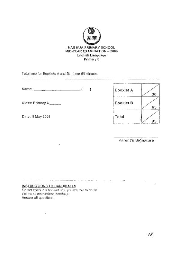 Nan Hua P6 Eng WA2 2006 exam paper PDF preview