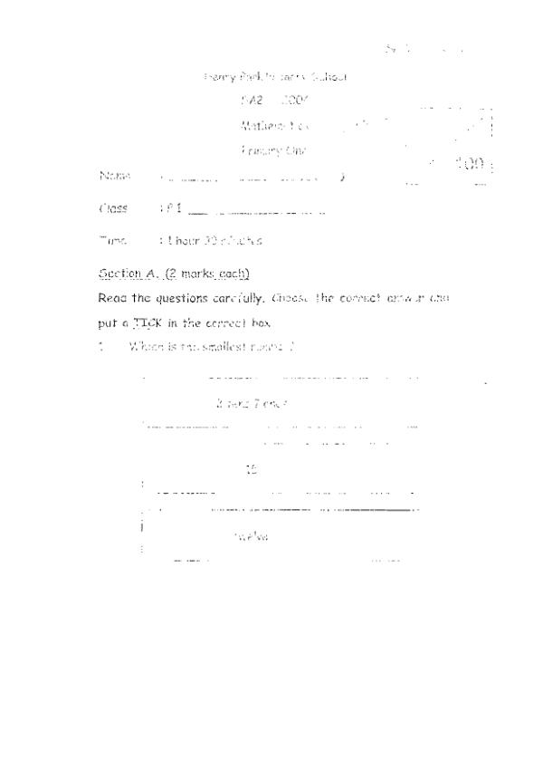 Henry Park P1 Math SA2 2004 exam paper PDF first page preview