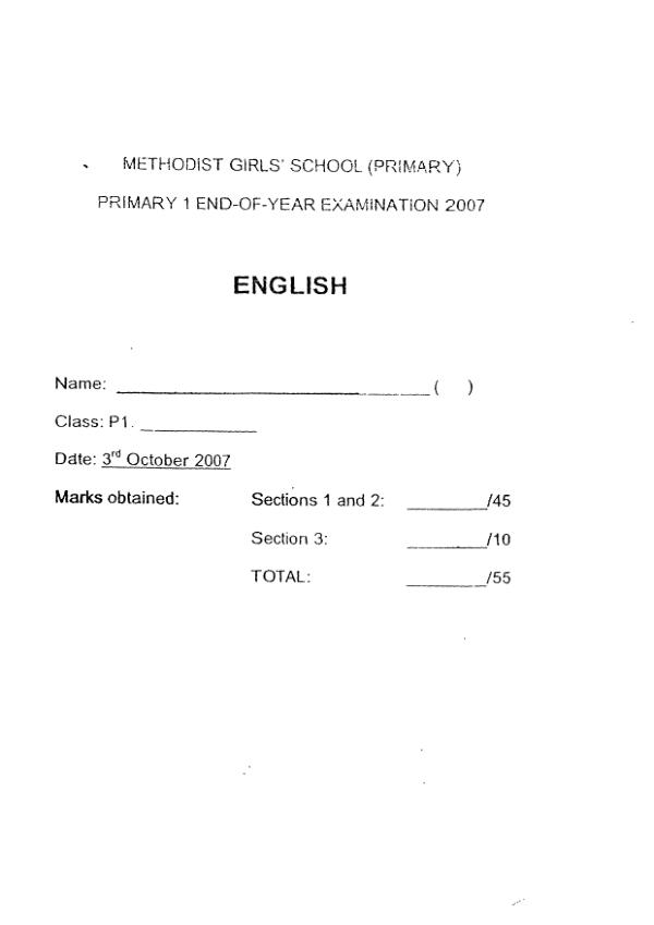 Methodist Girls P1 Eng SA2 2007 exam paper PDF preview