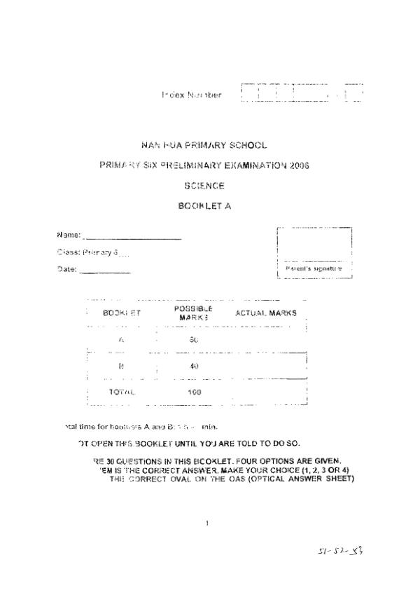 Nan Hua P6 Sci SA2 2006 exam paper PDF first page preview