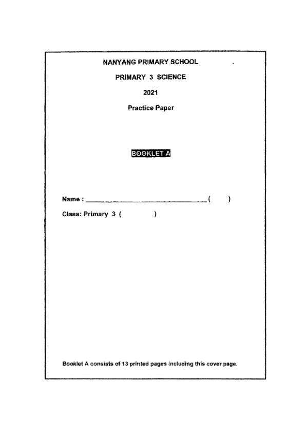Nanyang P3 Sci WA2 2021 exam paper PDF preview