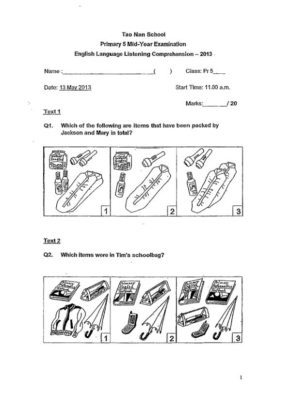 Tao Nan P5 Eng WA2 2013 exam paper PDF preview