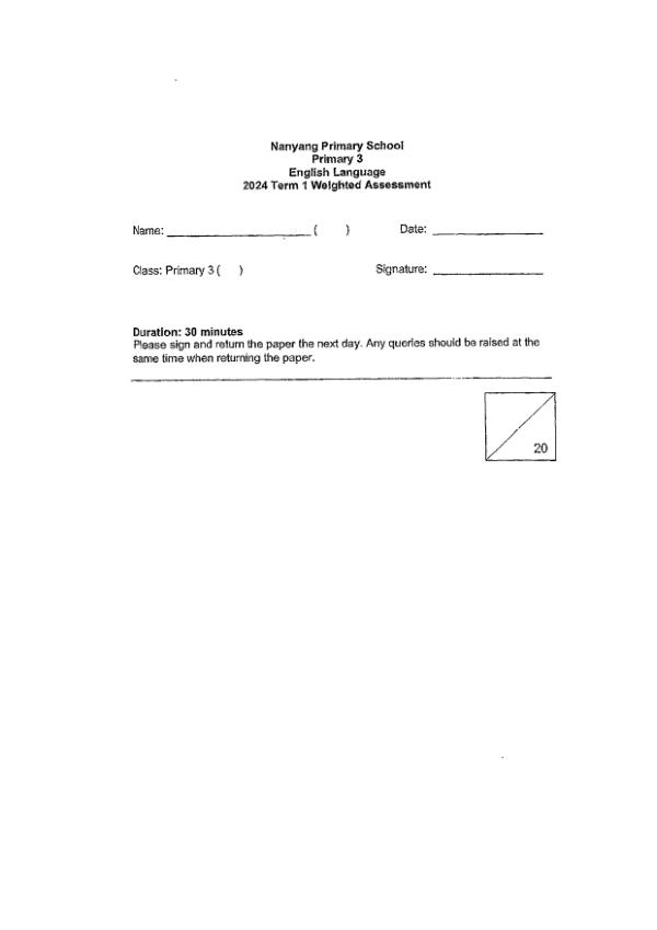 First page preview of P3 Eng 2024 WA1 — Nanyang