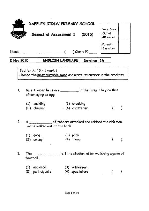 Raffles Girls P2 Eng SA2 2015 exam paper PDF preview