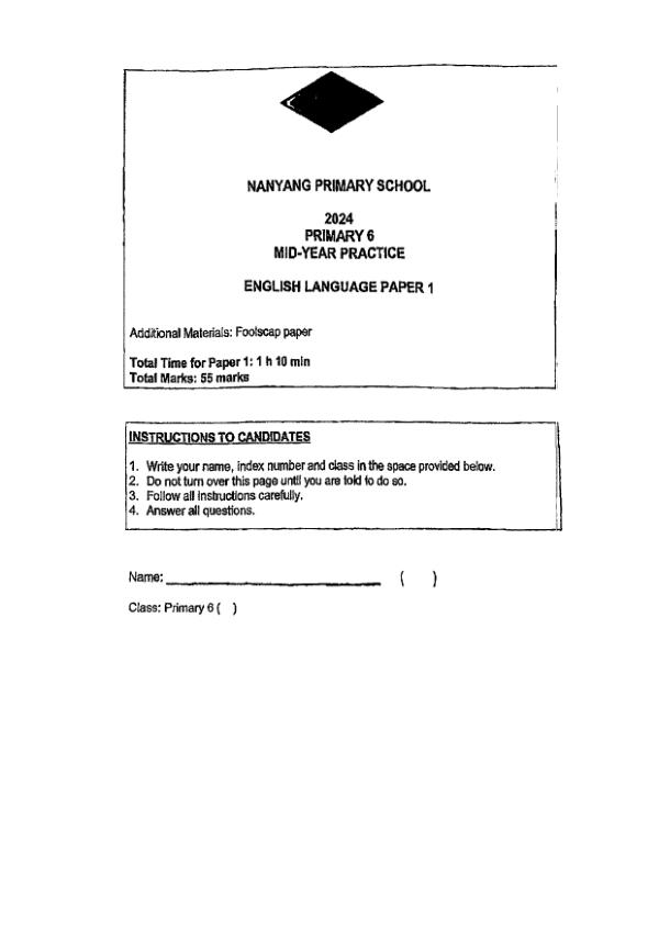 First page preview of P6 Eng 2024 WA2 — Nanyang