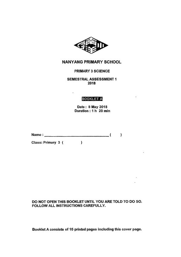 Nanyang P3 Sci WA2 2018 exam paper PDF first page preview