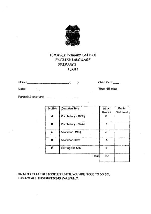 Temasek P2 Eng WA1 2016 exam paper PDF first page preview