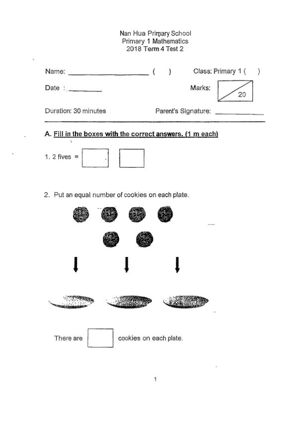 First page preview of P1 Math 2018 SA2 — Nan Hua