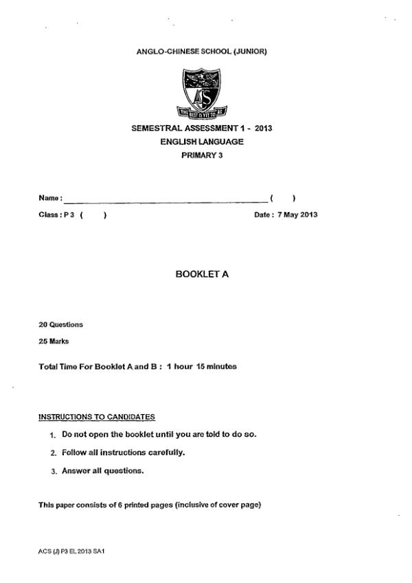 Anglo Chinese P3 Eng WA2 2013 exam paper PDF preview