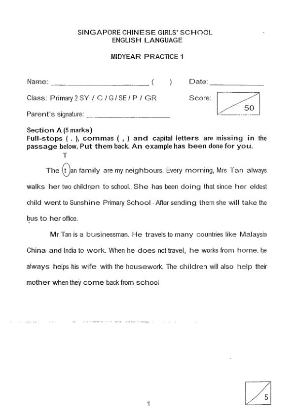 Singapore Chinese Girls P2 Eng WA2 2013 exam paper PDF first page preview