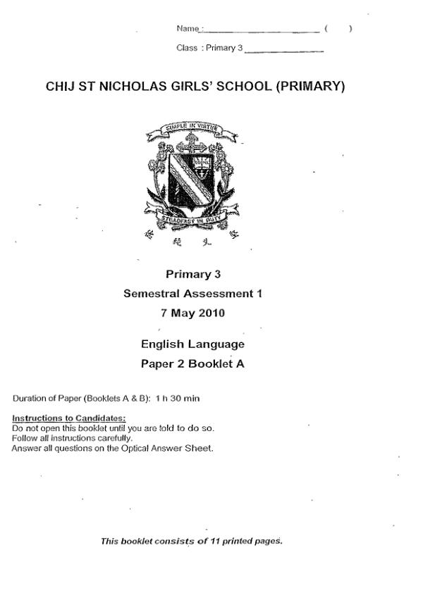 CHIJ P3 Eng WA2 2010 exam paper PDF first page preview