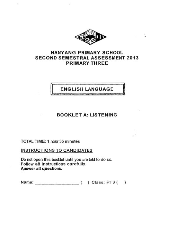 Nanyang P3 Eng SA2 2013 exam paper PDF first page preview