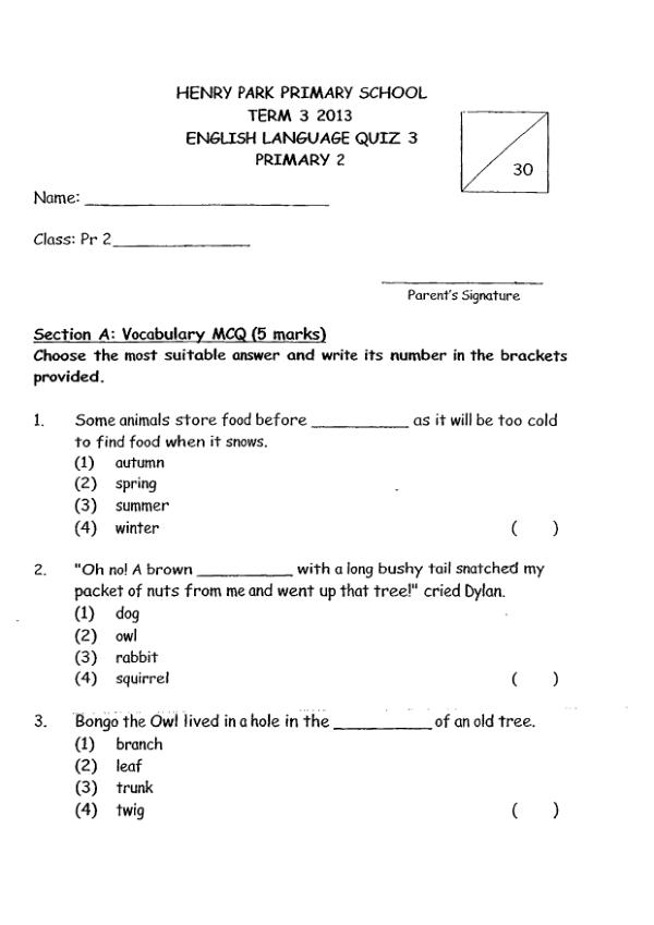 Henry Park P2 Eng WA3 2013 exam paper PDF first page preview