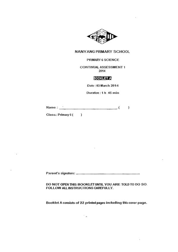 Nanyang P6 Sci WA1 2014 exam paper PDF preview