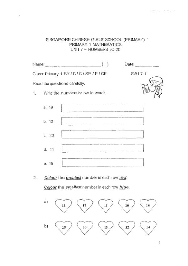 First page preview of P1 Math 2014 SA2 — Singapore Chinese Girls