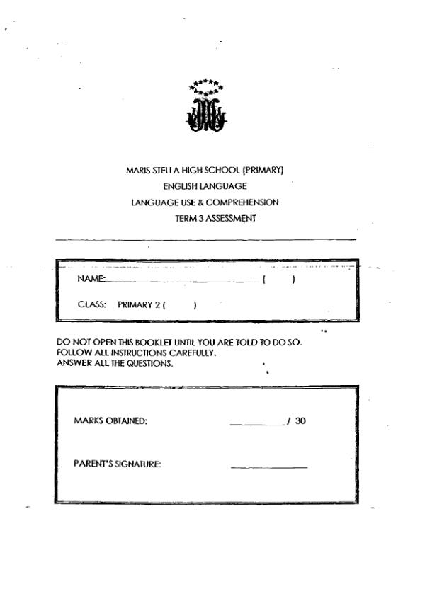 Maris Stella High P2 Eng WA3 2016 exam paper PDF first page preview