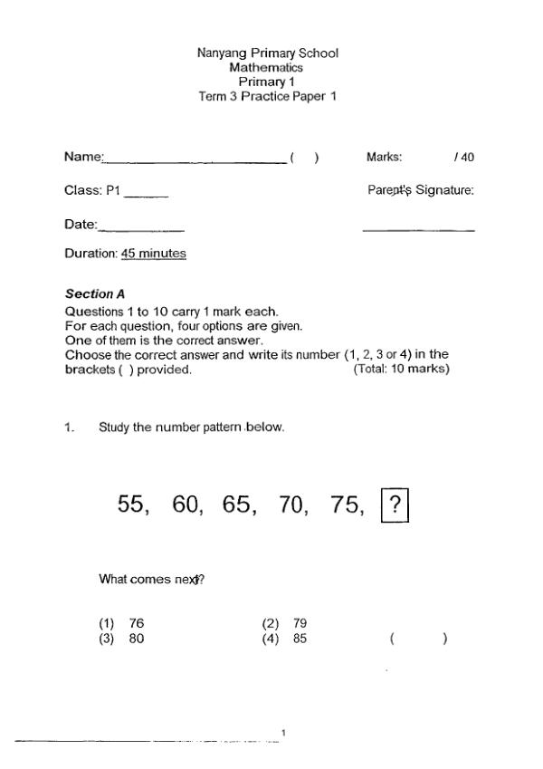 Nanyang P1 Math WA3 2013 exam paper PDF first page preview