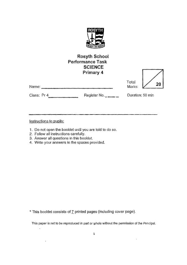 First page preview of P4 Sci 2024 WA2 — Rosyth