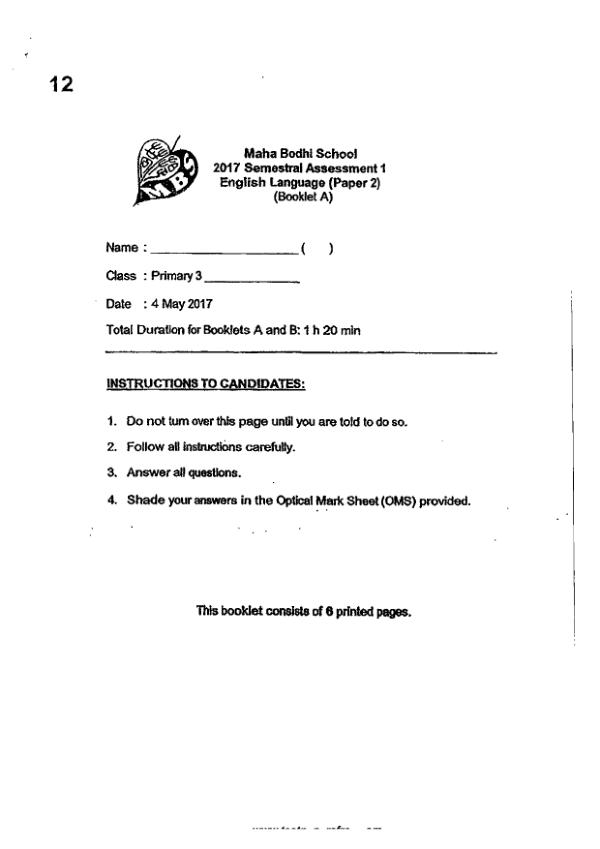 Maha Bodhi P3 Eng WA2 2017 exam paper PDF first page preview