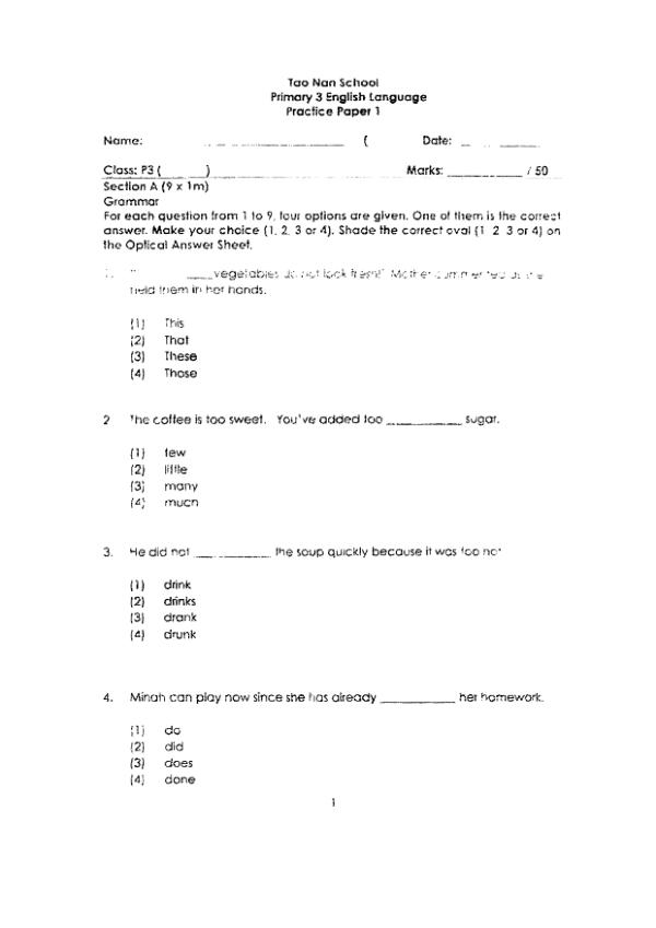 Pei Hwa P3 Eng WA3 2022 exam paper PDF first page preview