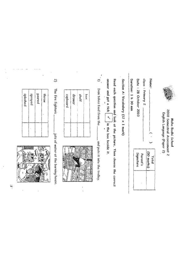 Maha Bodhi P2 Eng SA2 2010 exam paper PDF preview