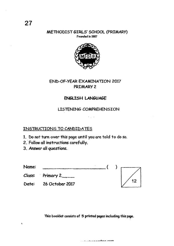 Methodist Girls P2 Eng SA2 2017 exam paper PDF first page preview