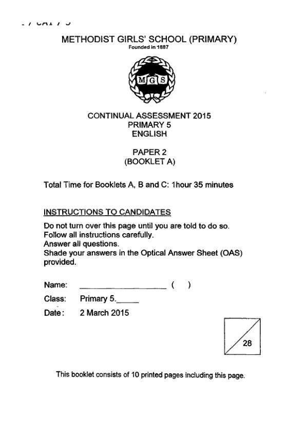 Methodist Girls P5 Eng WA1 2015 exam paper PDF preview