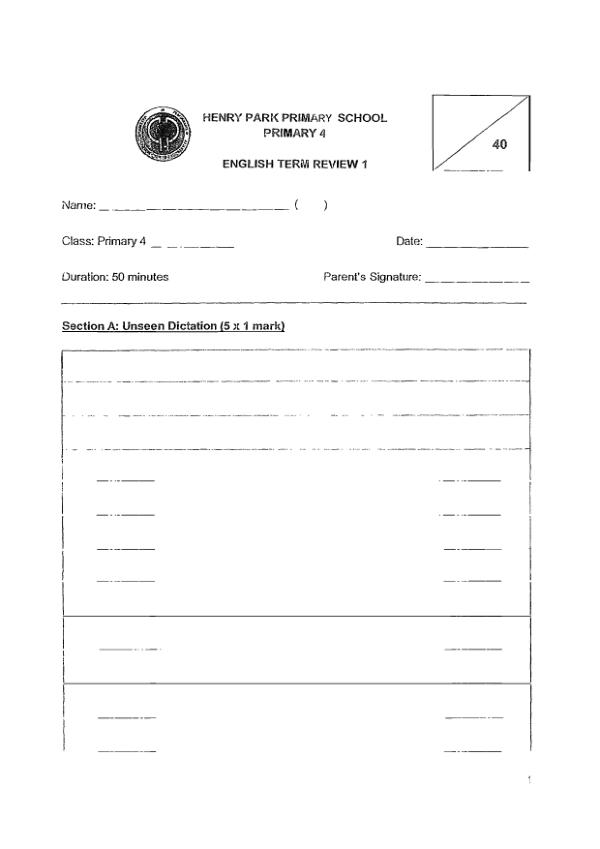 Henry Park P4 Eng WA1 2021 exam paper PDF first page preview