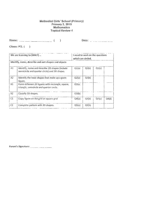 First page preview of P2 Math 2019 SA2 — Methodist Girls