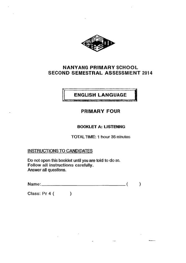 Nanyang P4 Eng SA2 2014 exam paper PDF first page preview