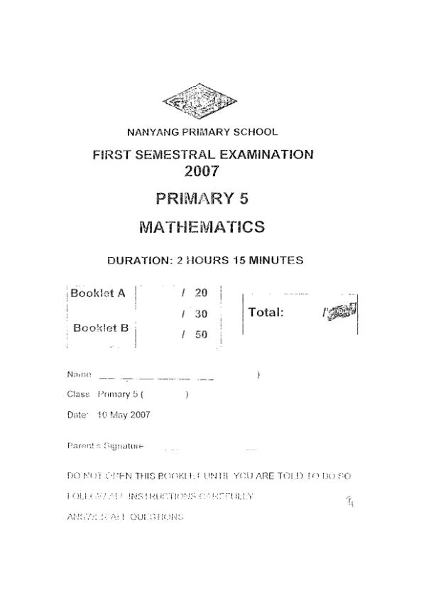 Nanyang P5 Math WA2 2007 exam paper PDF first page preview