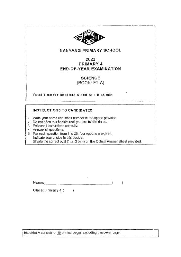Nanyang P4 Sci SA2 2022 exam paper PDF preview