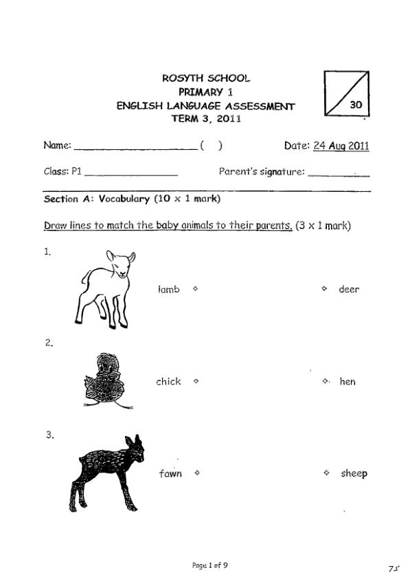 Rosyth P1 Eng WA3 2011 exam paper PDF preview