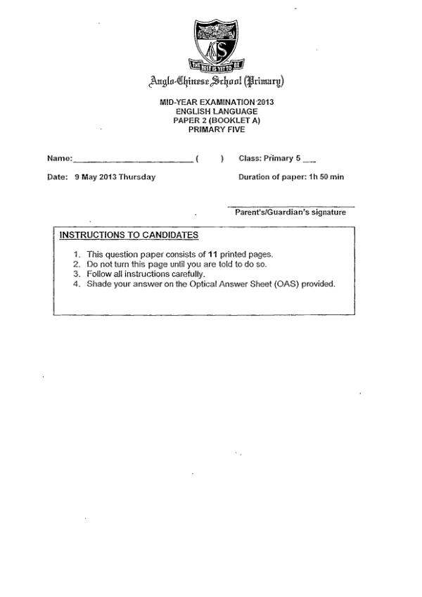 Anglo Chinese P5 Eng WA2 2013 exam paper PDF preview
